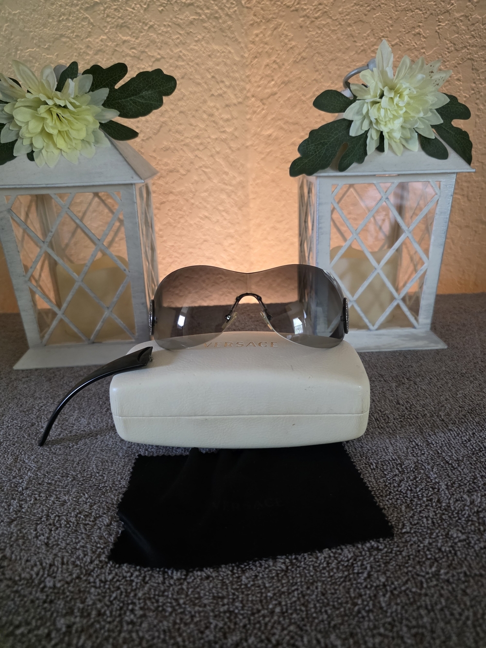 Versace Grey Shield Sunglasses with White Case